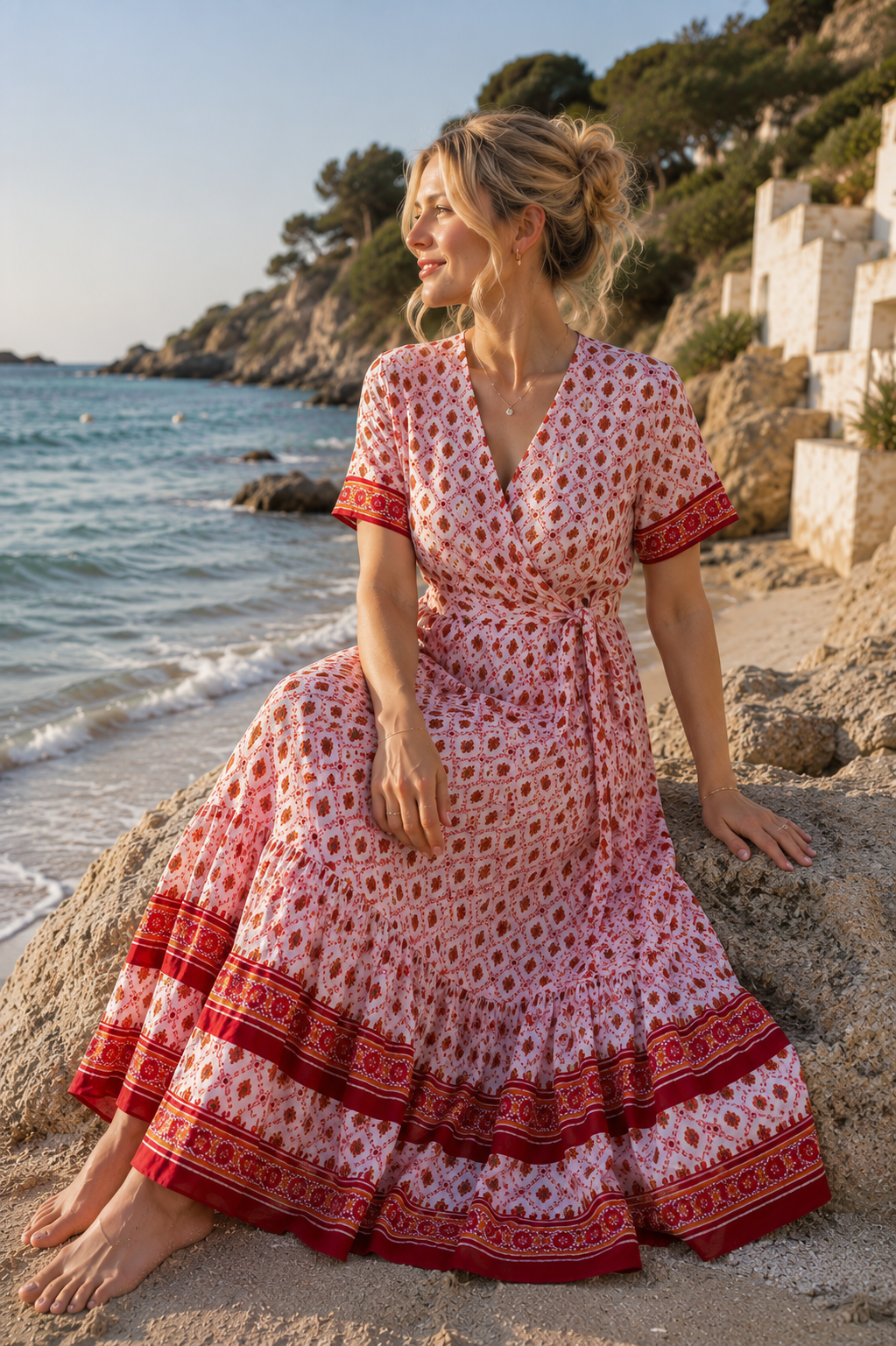 Sunset Bloom Wrap Dress