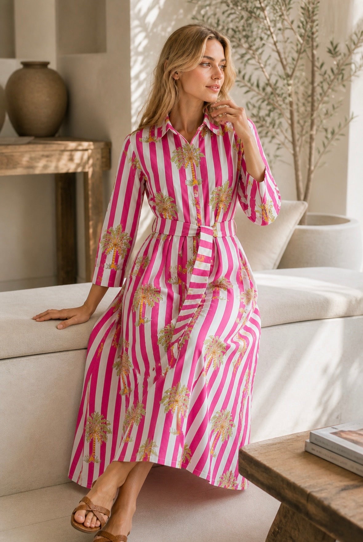 The Blush Palm Shirt Dress