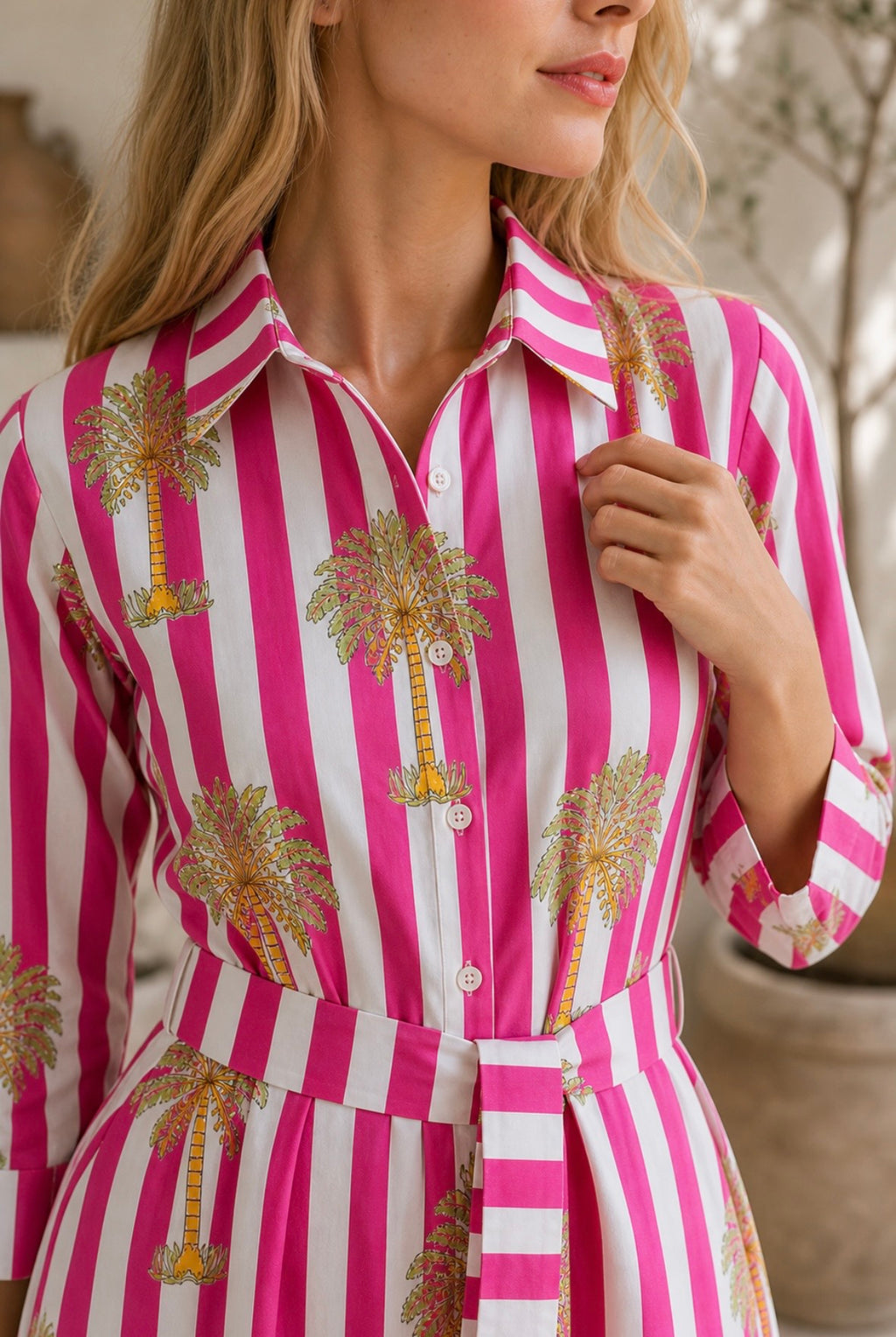 The Blush Palm Shirt Dress