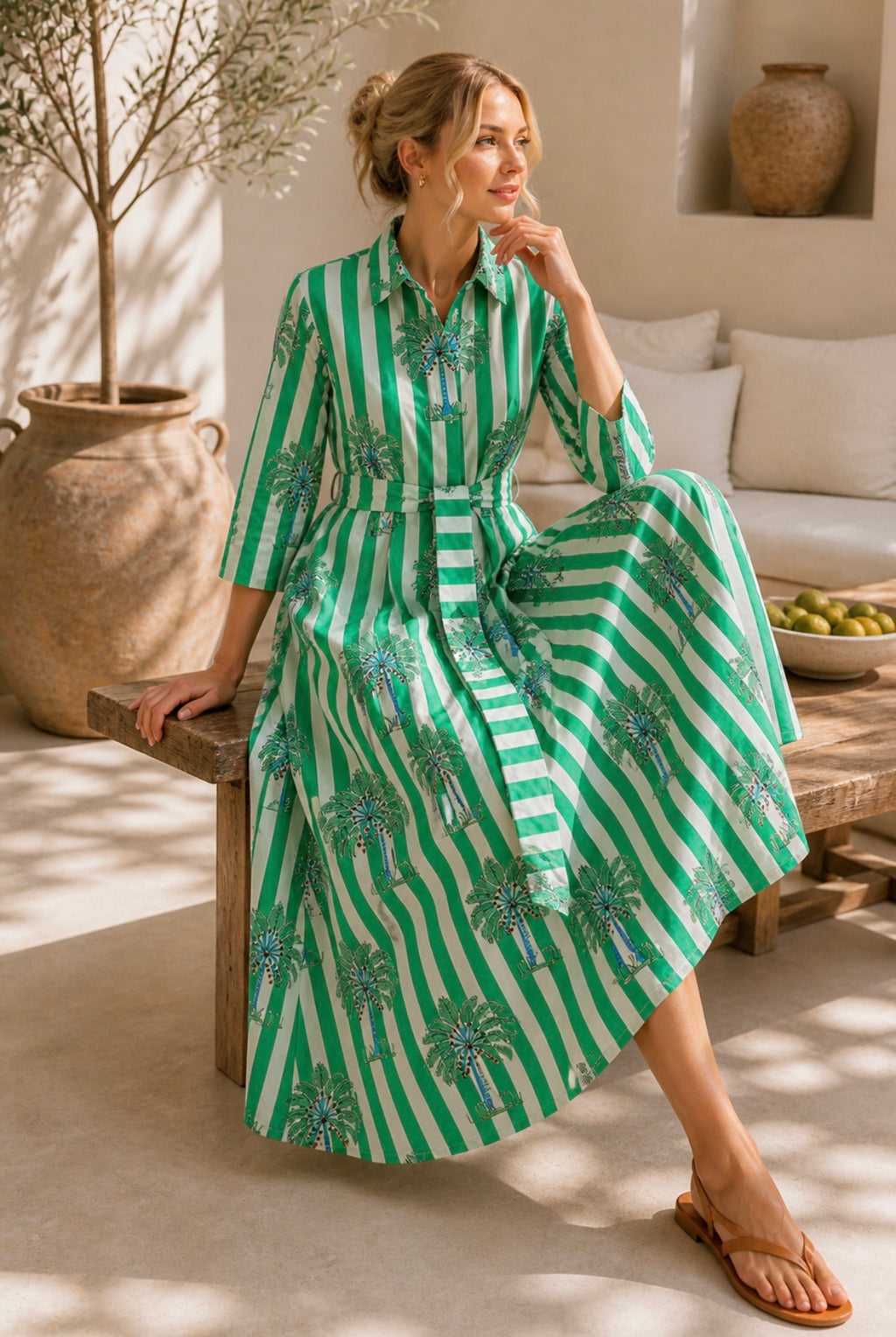Emerald Palm Shirt Dress